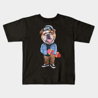 Funny English bulldog - Skateboard Kids T-Shirt